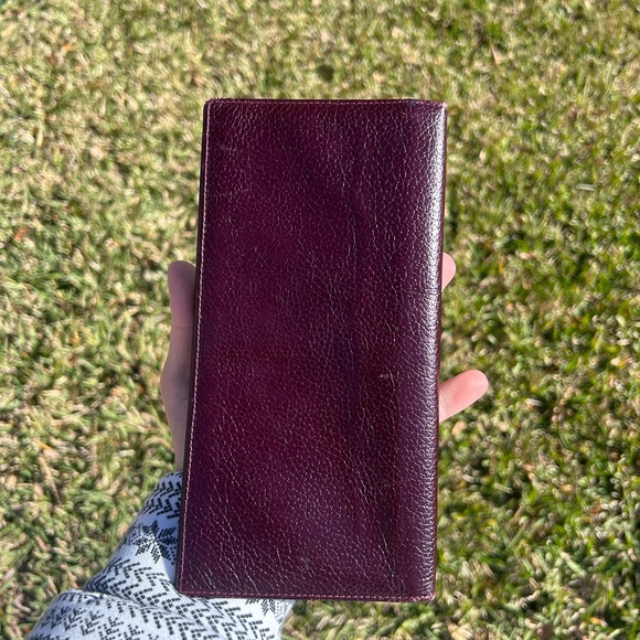 Single Fold Brown Red Pebble Calfskin Leather Wallet Portfolio Document Spain - Picture 6 of 6